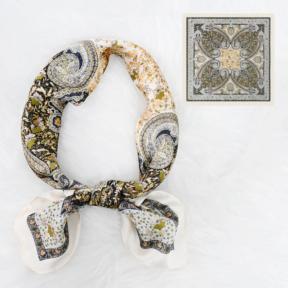 Women's Vintage Paisley Pattern Silky Satin Elegant All-Season Square Scarf - Image 3