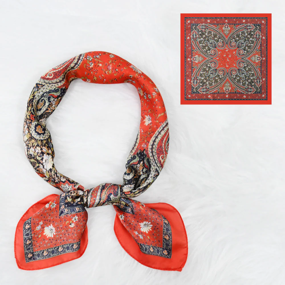 Women's Vintage Paisley Pattern Silky Satin Elegant All-Season Square Scarf - Image 4