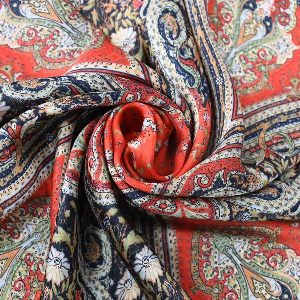 Women's Vintage Paisley Pattern Silky Satin Elegant All-Season Square Scarf - Image 5