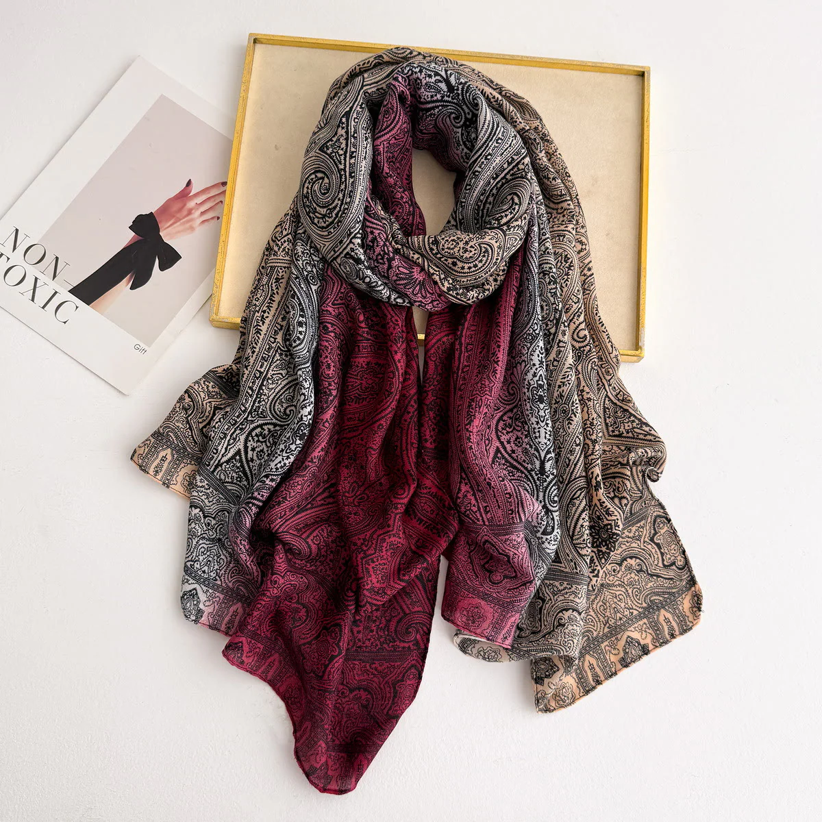 Women's Vintage Paisley Print Lightweight Sheer Scarf