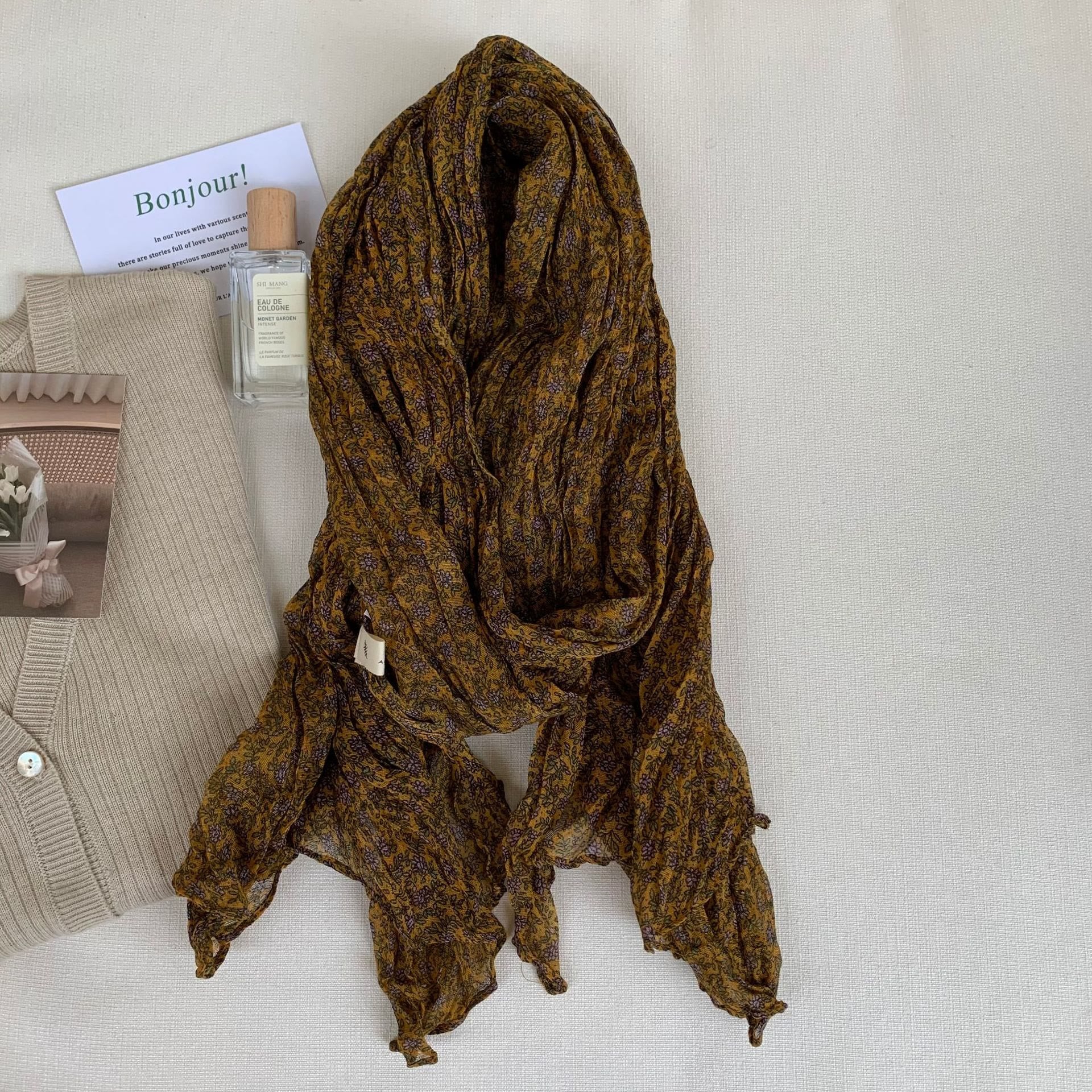 Women's Vintage Pleated Floral Thin Soft Scarf - Image 15