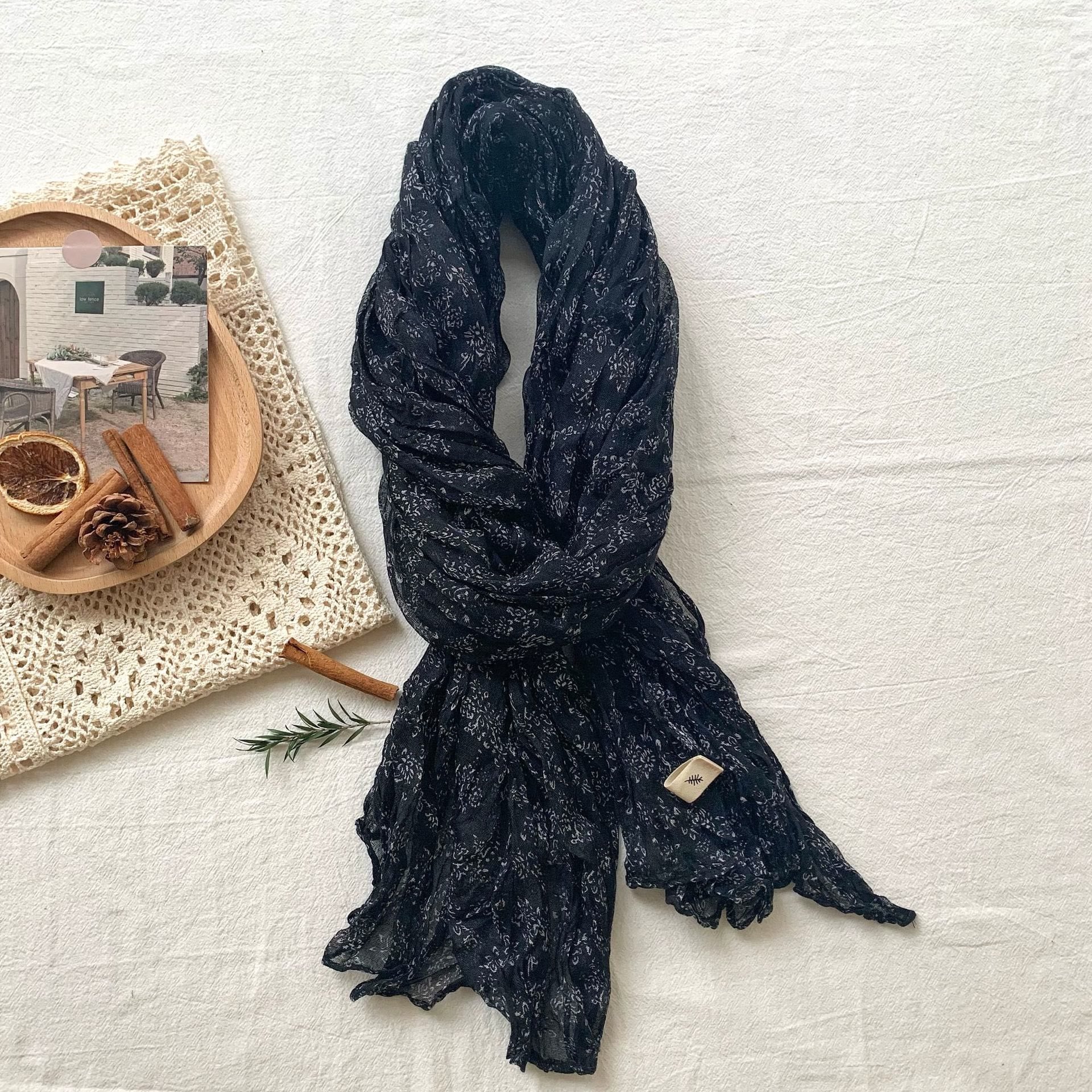Women's Vintage Pleated Floral Thin Soft Scarf - Image 16