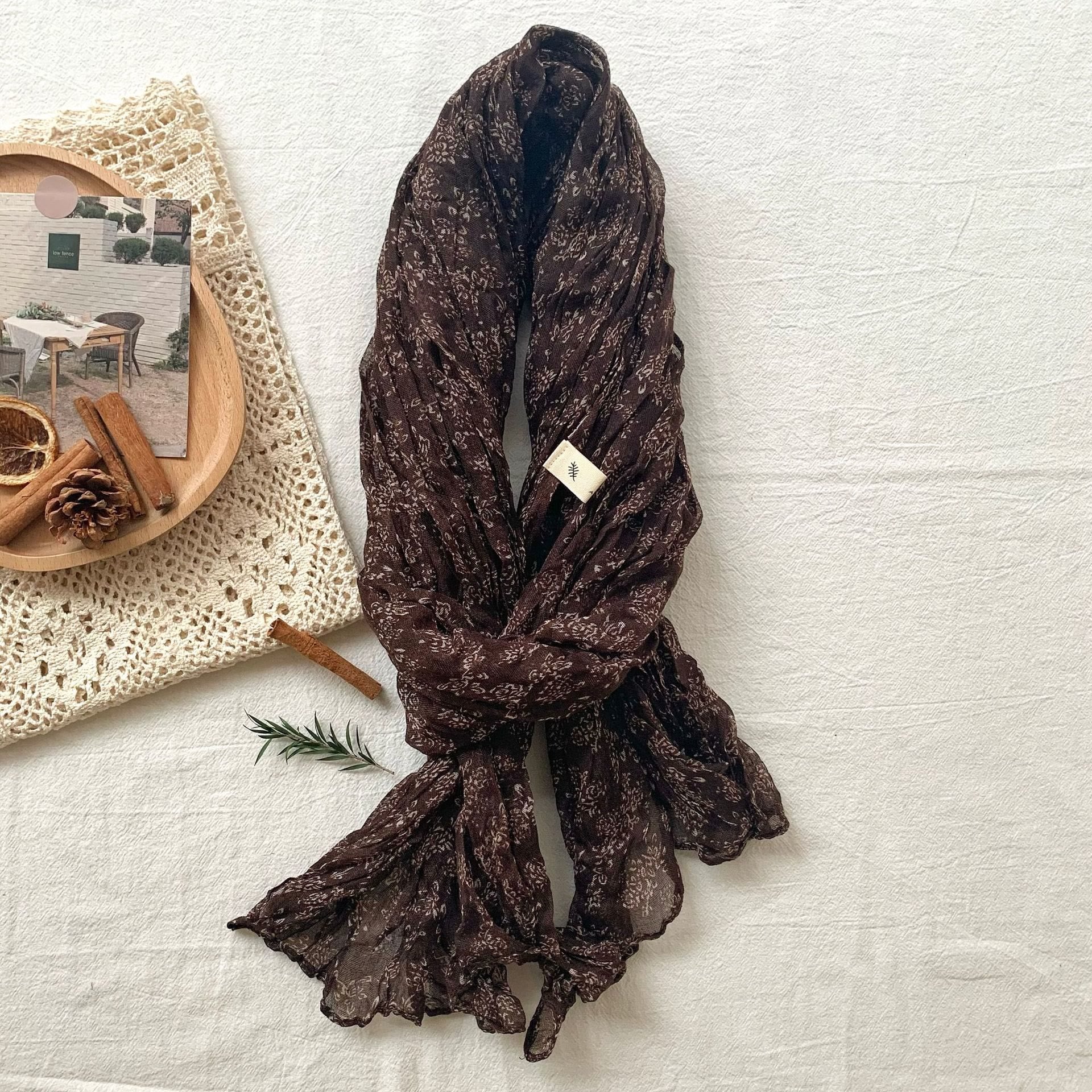 Women's Vintage Pleated Floral Thin Soft Scarf - Image 17
