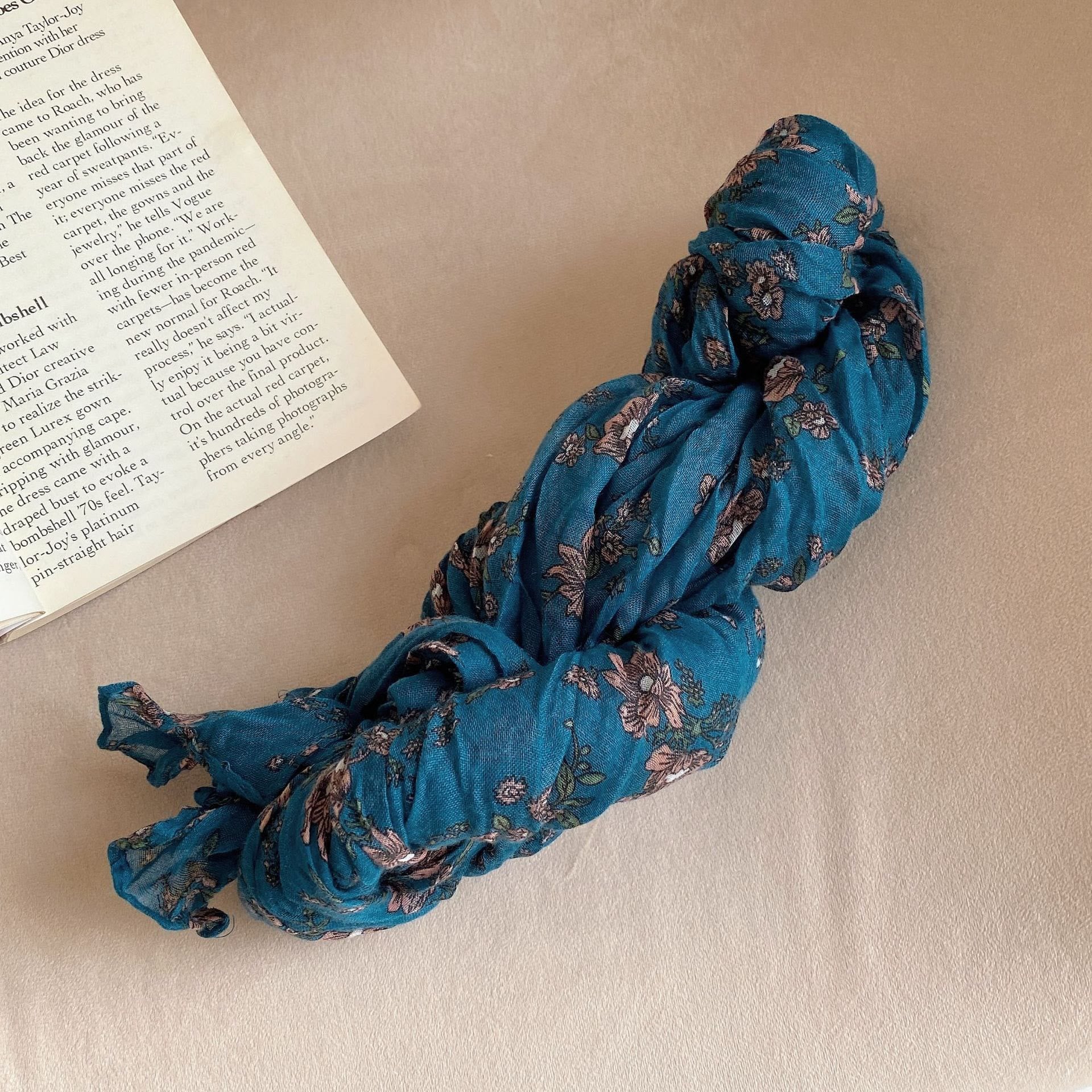 Women's Vintage Pleated Floral Thin Soft Scarf - Image 22
