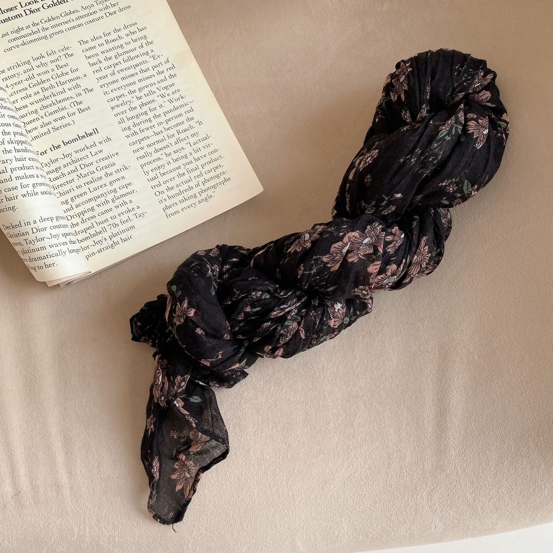 Women's Vintage Pleated Floral Thin Soft Scarf - Image 24
