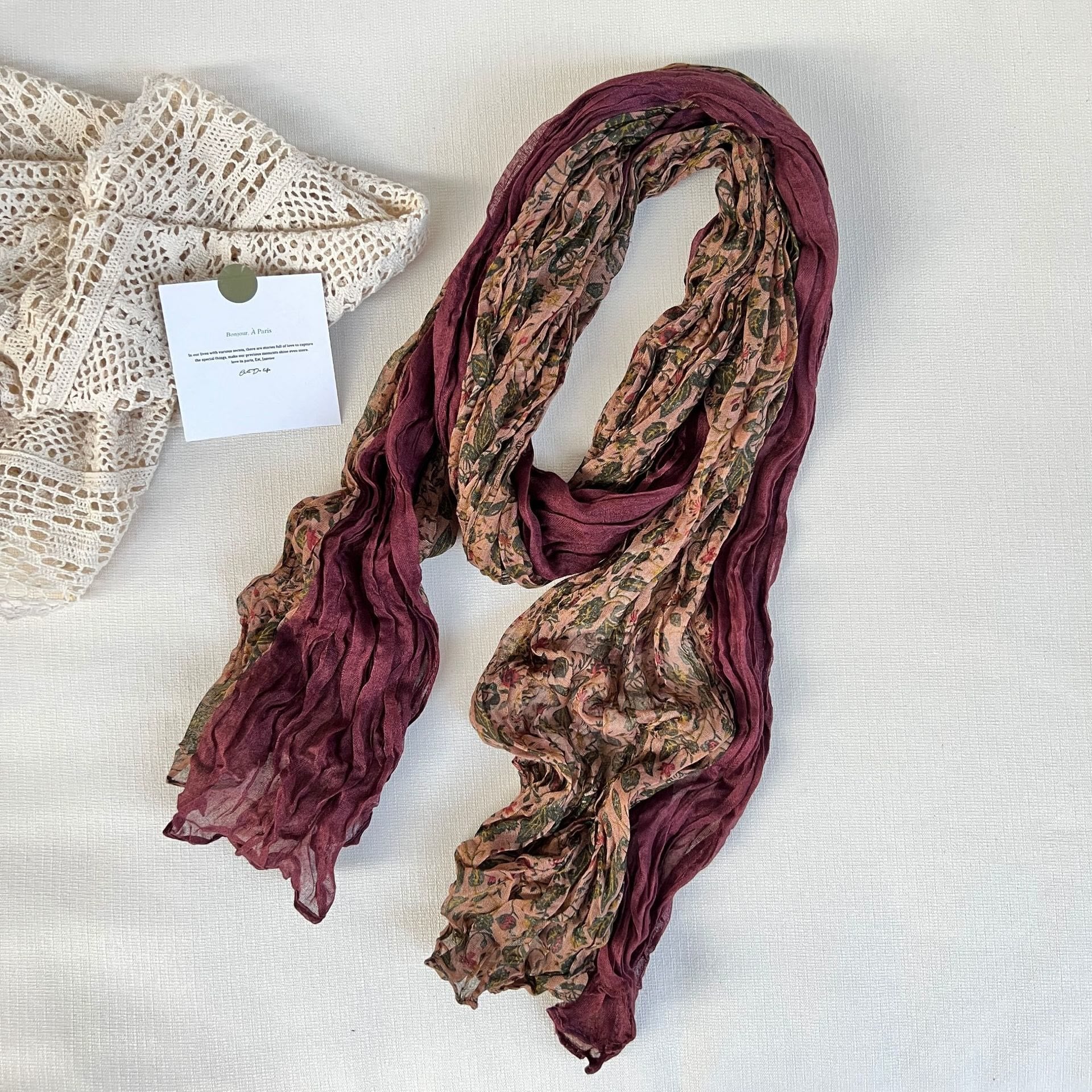 Women's Vintage Pleated Floral Thin Soft Scarf - Image 3