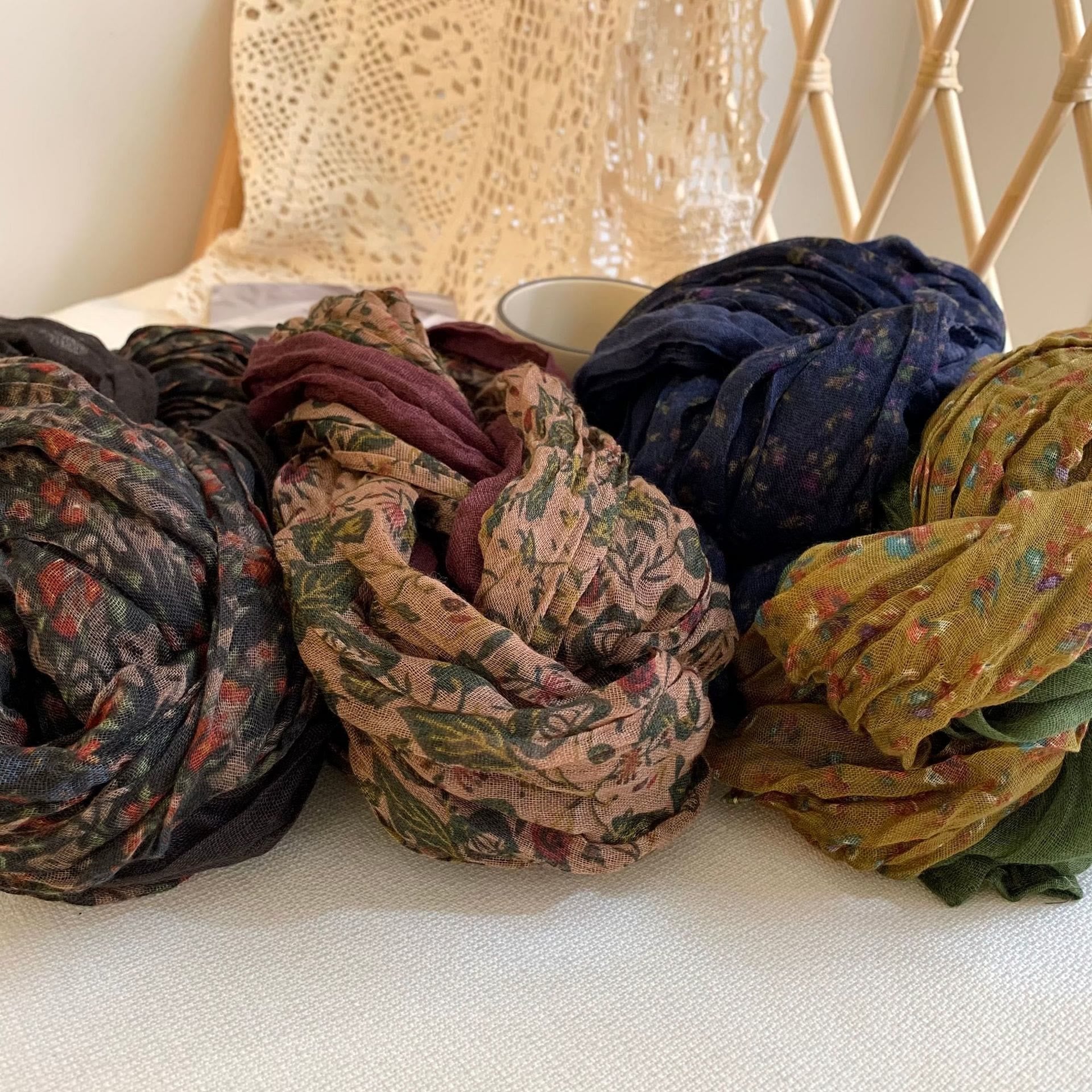 Women's Vintage Pleated Floral Thin Soft Scarf - Image 5