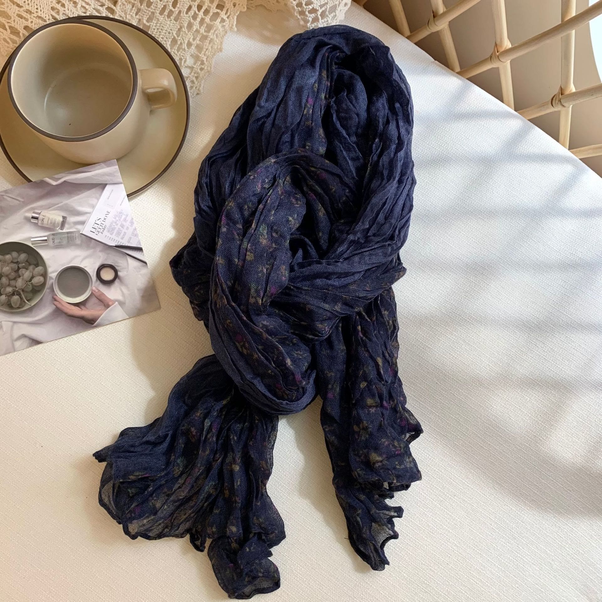 Women's Vintage Pleated Floral Thin Soft Scarf - Image 6