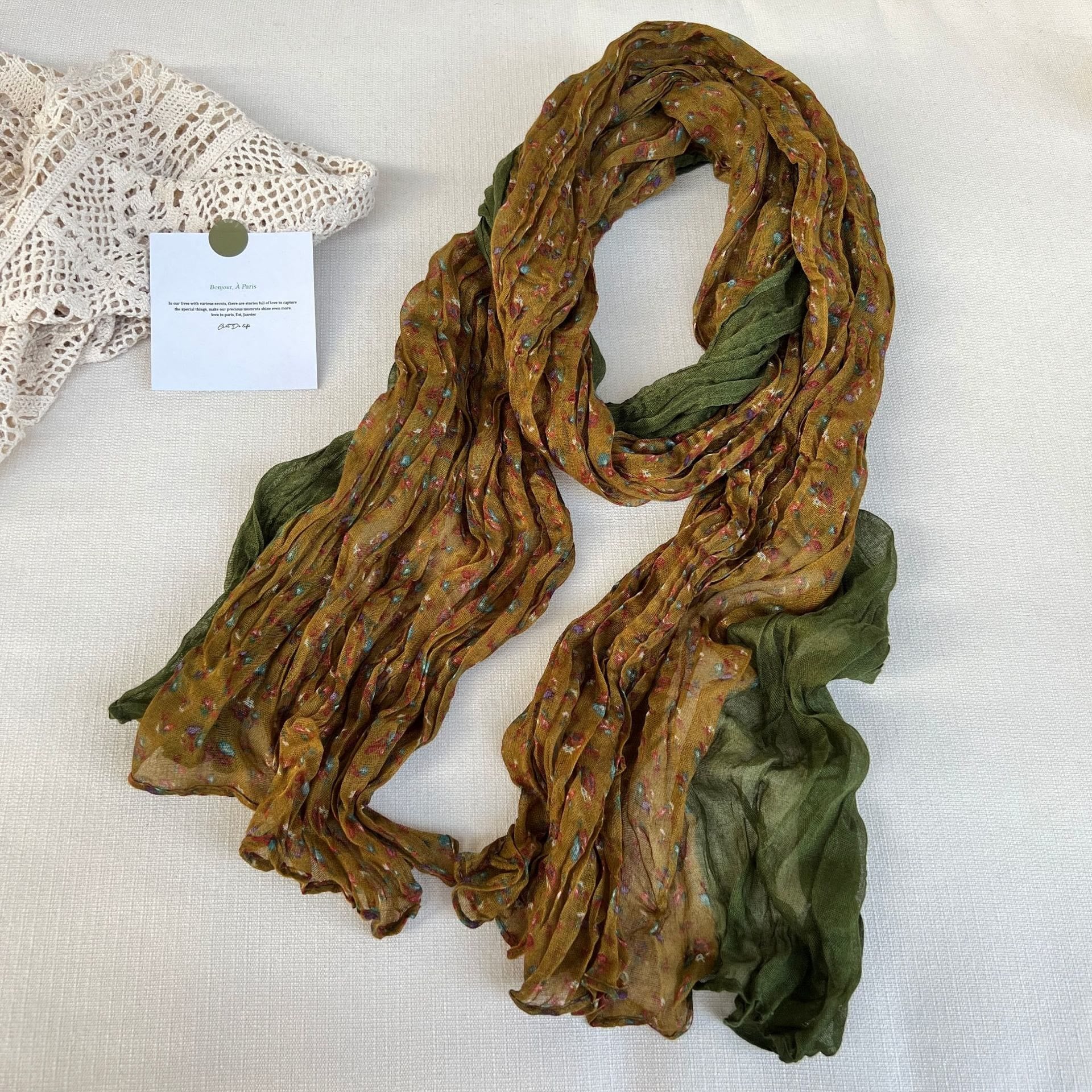 Women's Vintage Pleated Floral Thin Soft Scarf - Image 8