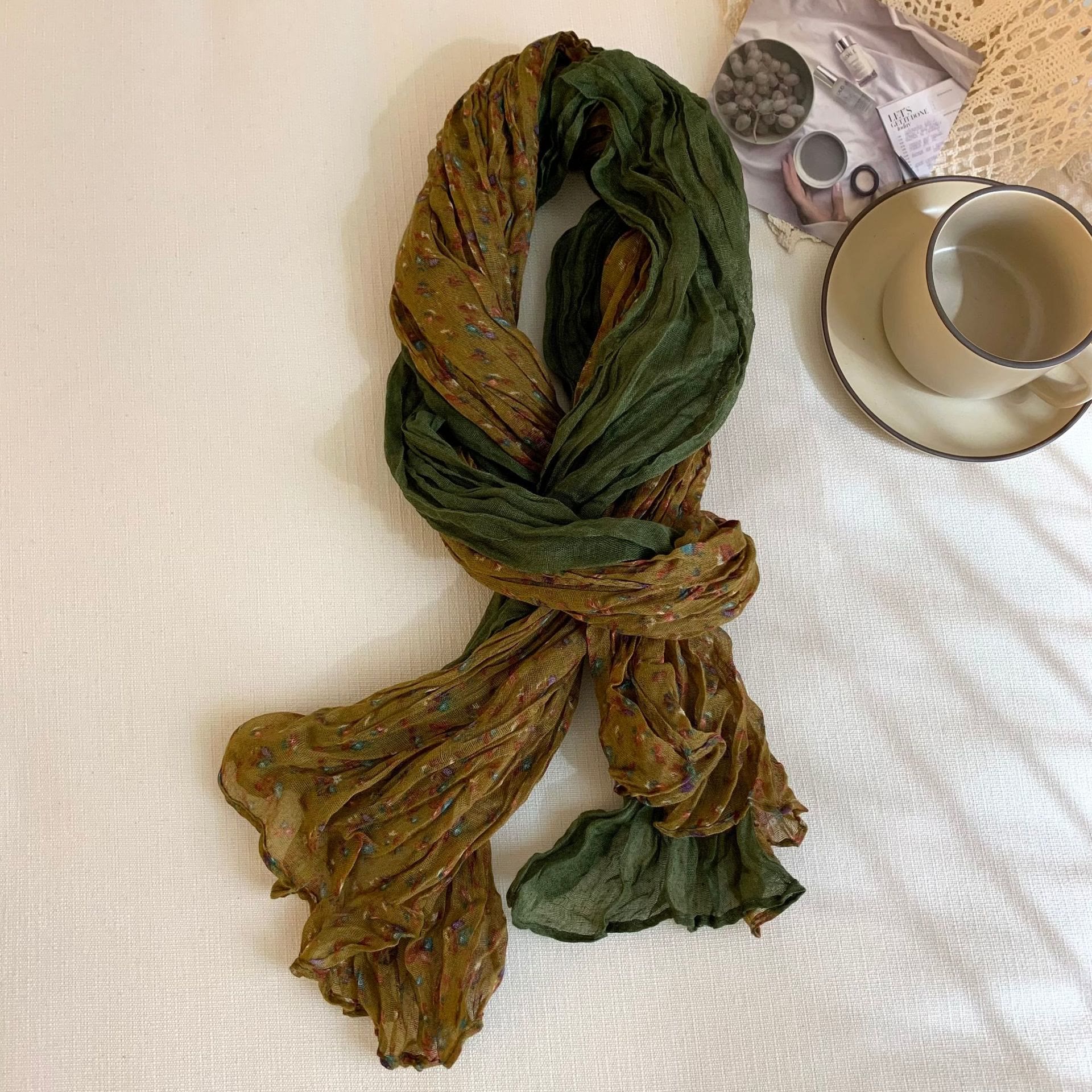 Women's Vintage Pleated Floral Thin Soft Scarf - Image 9
