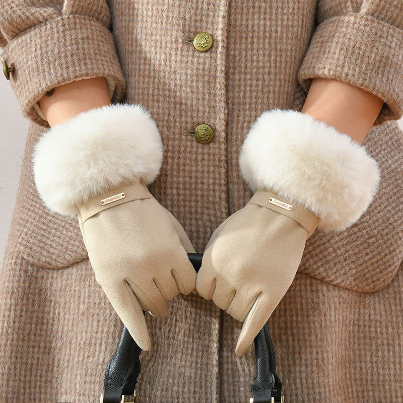 Women's Warmer Plush Fluffy Wrist Touch Screen Gloves - Image 2