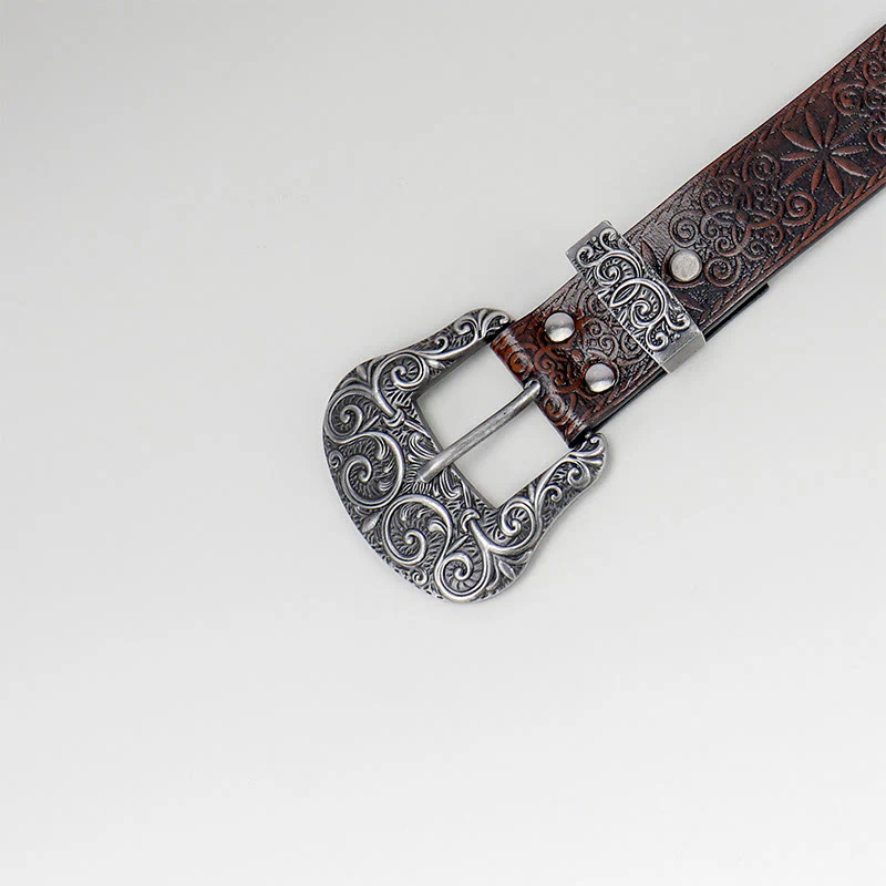 Women's Western Cowgirl Embossed Floral Brown Leather Belt - Image 4