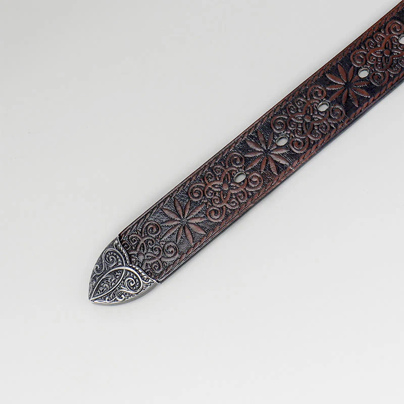 Women's Western Cowgirl Embossed Floral Brown Leather Belt - Image 5