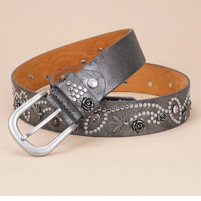 Women's Western Cowgirl Rivet Pin Buckle Belt - Image 3