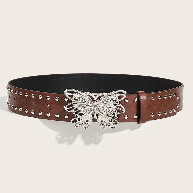 Women's Western Cowgirl Studded Butterfly Buckle Leather Belt - Image 10