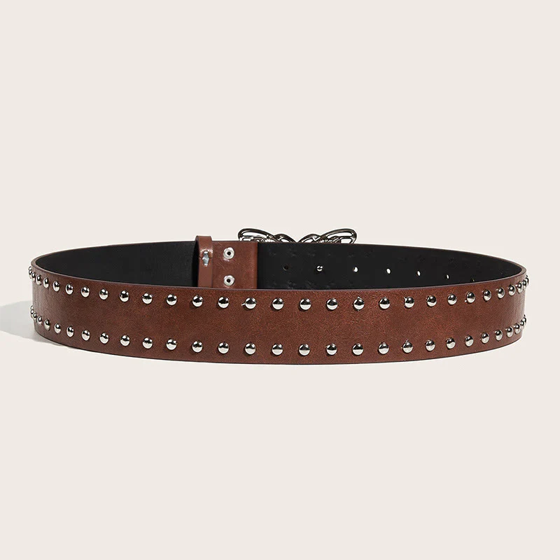 Women's Western Cowgirl Studded Butterfly Buckle Leather Belt - Image 11