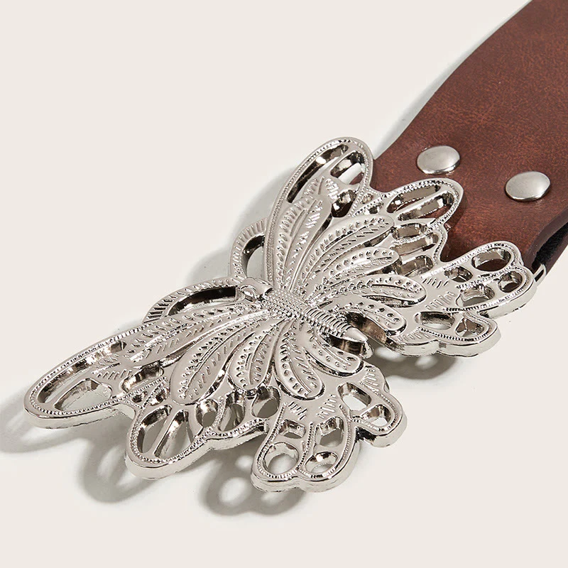 Women's Western Cowgirl Studded Butterfly Buckle Leather Belt - Image 12