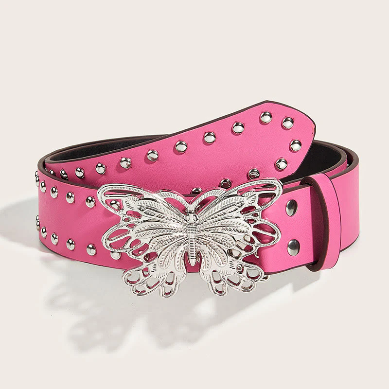 Women's Western Cowgirl Studded Butterfly Buckle Leather Belt - Image 5