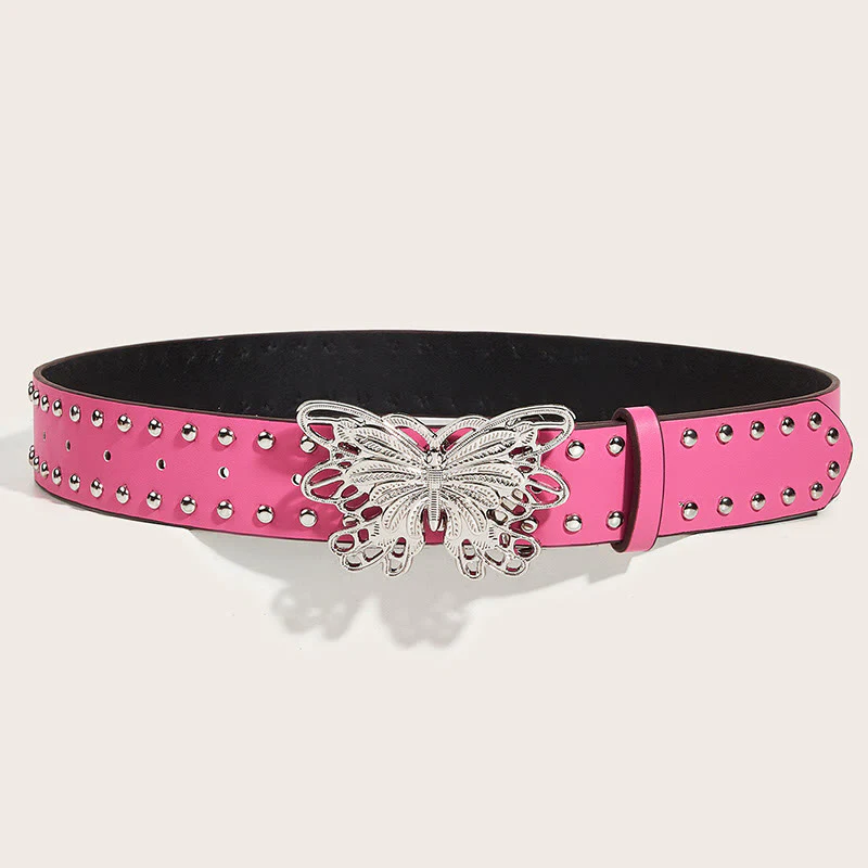 Women's Western Cowgirl Studded Butterfly Buckle Leather Belt - Image 6