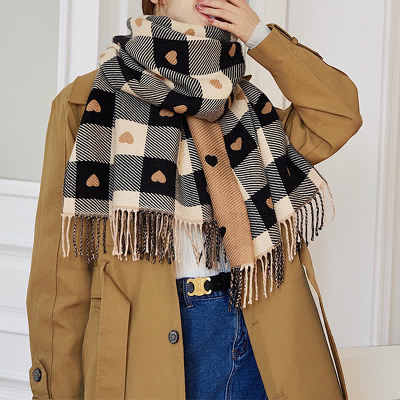 Women's Winter Cape Love Checkerboard Scarf - Image 6