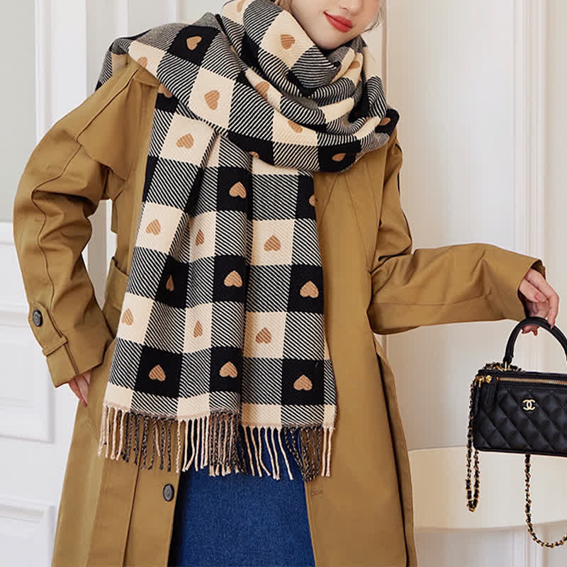 Women's Winter Cape Love Checkerboard Scarf - Image 8