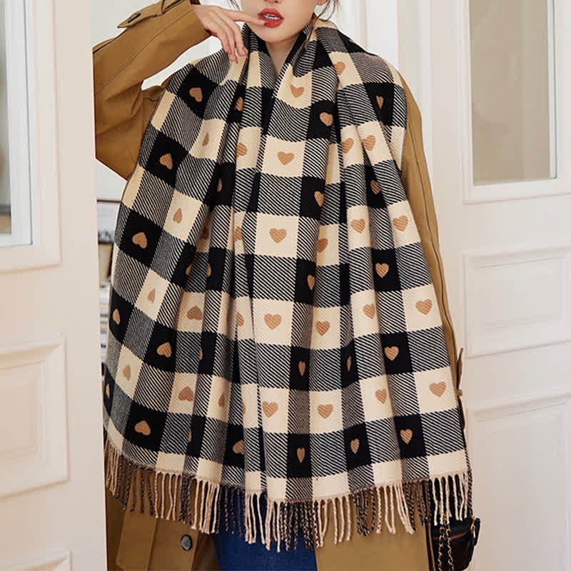 Women's Winter Cape Love Checkerboard Scarf - Image 9