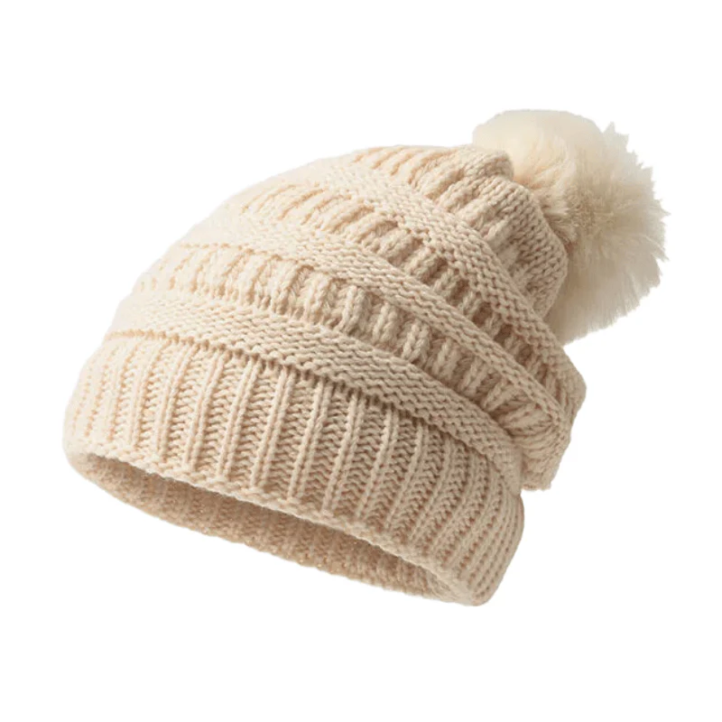 Women's Winter Keep Warm Knitted Beanie Hat With Hairball