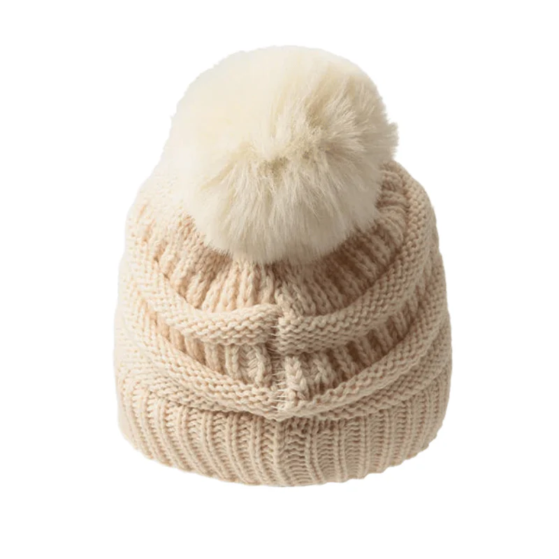 Women's Winter Keep Warm Knitted Beanie Hat With Hairball - Image 2