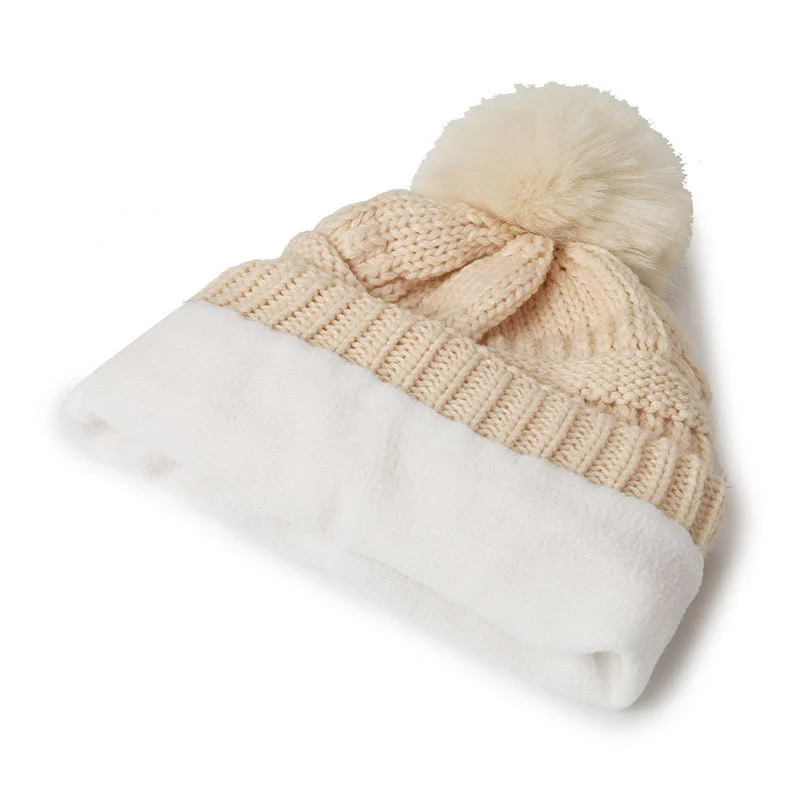 Women's Winter Keep Warm Knitted Beanie Hat With Hairball - Image 4
