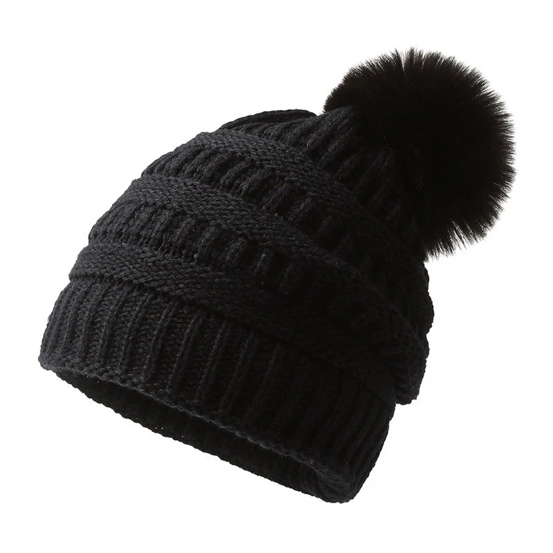 Women's Winter Keep Warm Knitted Beanie Hat With Hairball - Image 7