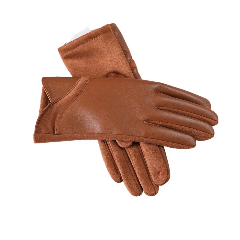 Women's Winter Keep Warm Splicing Design Leather Gloves - Image 4