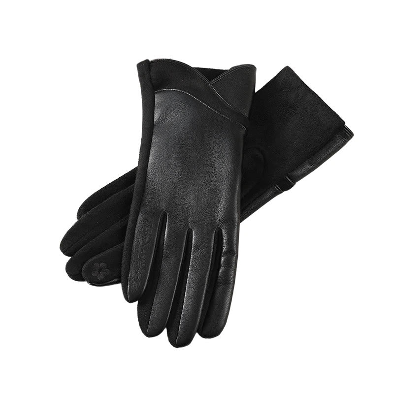 Women's Winter Keep Warm Splicing Design Leather Gloves - Image 5