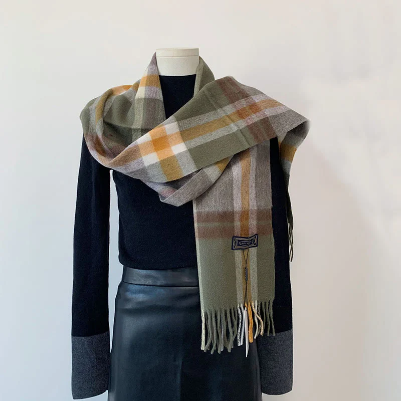 Women's Winter Keep Warm Vintage Plaid Wool Scarf