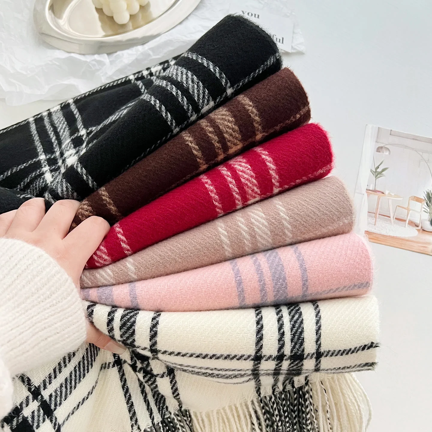 Women's Winter Plaid Fringe Warm Shawl Scarf