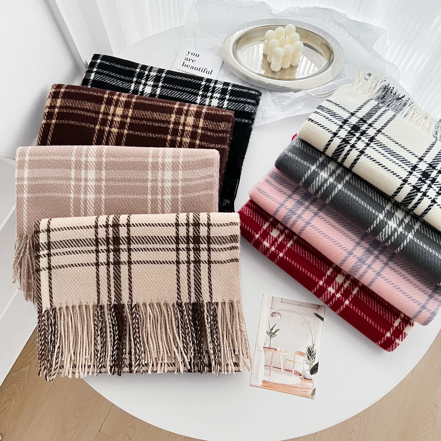 Women's Winter Plaid Fringe Warm Shawl Scarf - Image 3