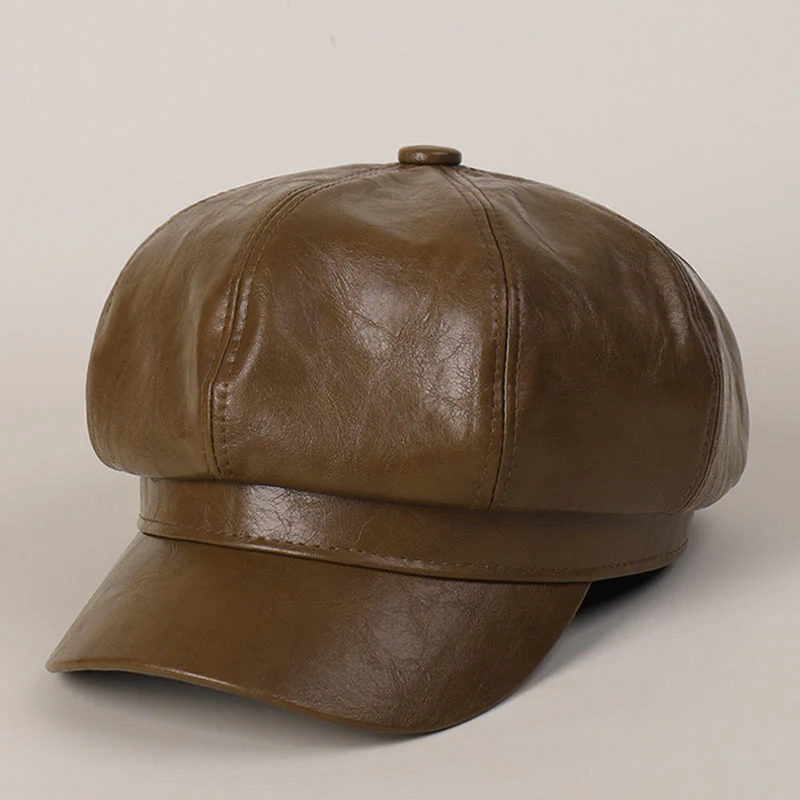 Women's Winter Retro Leather Beret Hat - Image 6