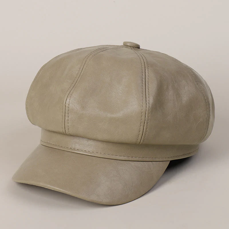 Women's Winter Retro Leather Beret Hat - Image 7