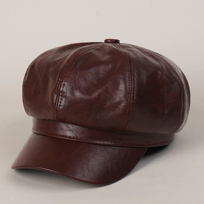 Women's Winter Retro Leather Beret Hat - Image 8