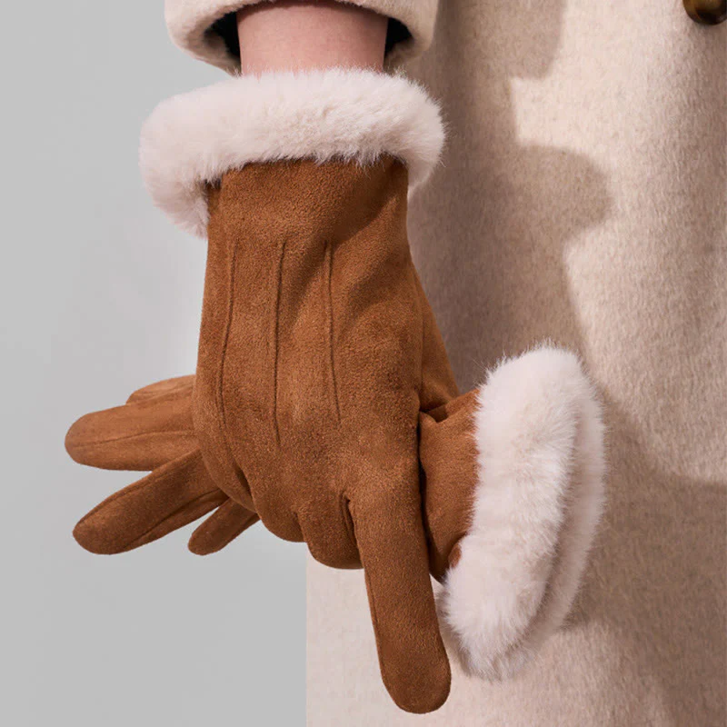 Women's Winter Warm And Velvet Touchscreen Suede Gloves