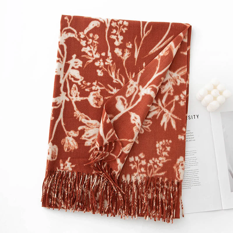 Women's Winter Warm Flower Printed Shawl Scarf - Image 5