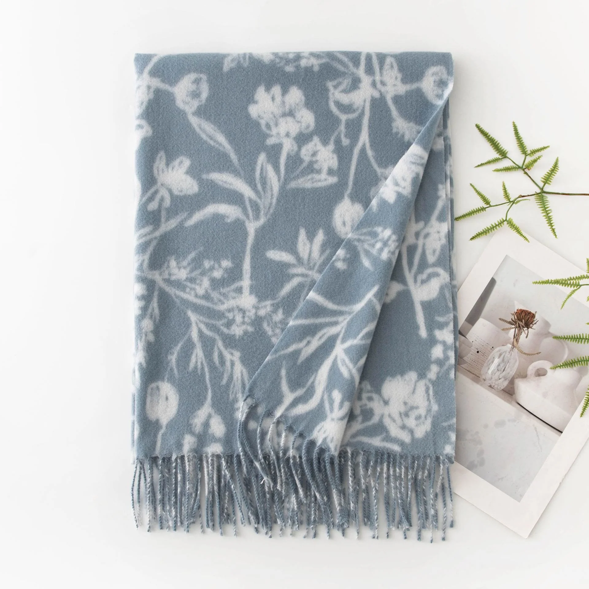 Women's Winter Warm Flower Printed Shawl Scarf - Image 6