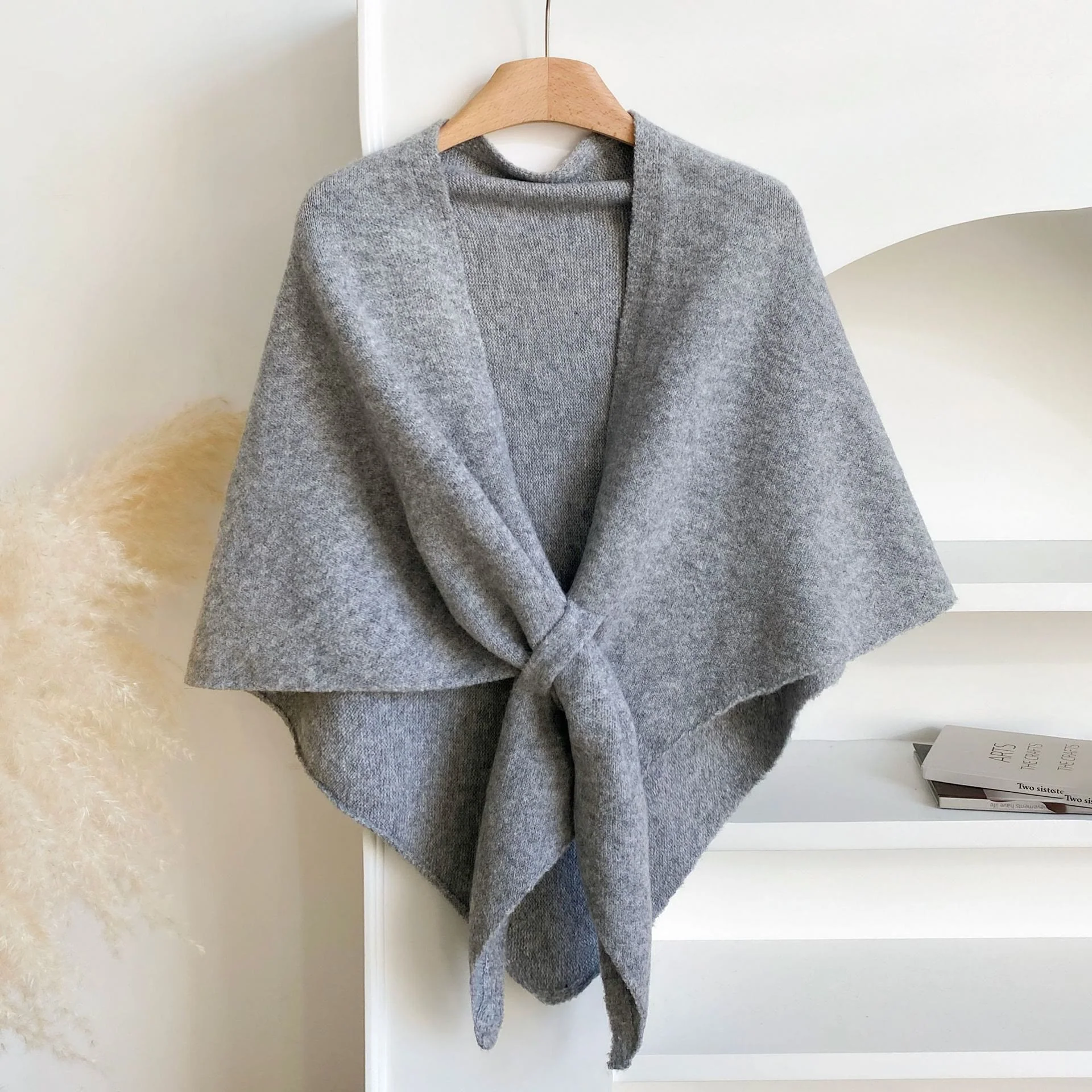Women's Winter Warm Solid Color Triangle Shawl Scarf - Image 7