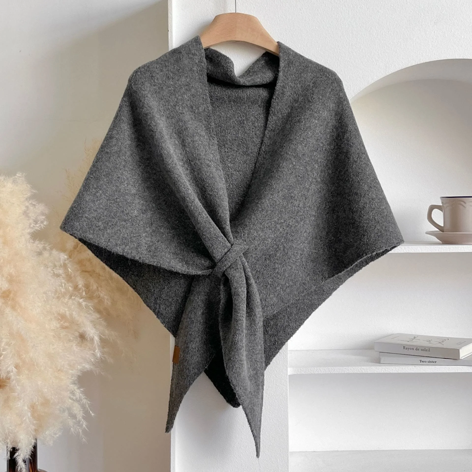 Women's Winter Warm Solid Color Triangle Shawl Scarf - Image 8