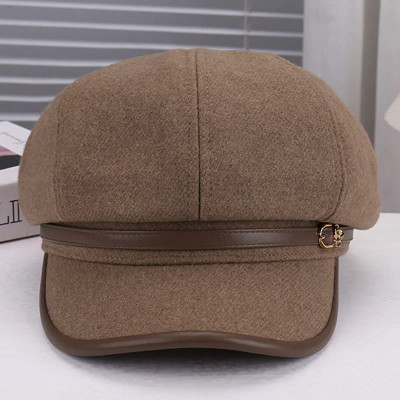 Women's Wool-Blend Leather Strap Rose Beret Hat - Image 2