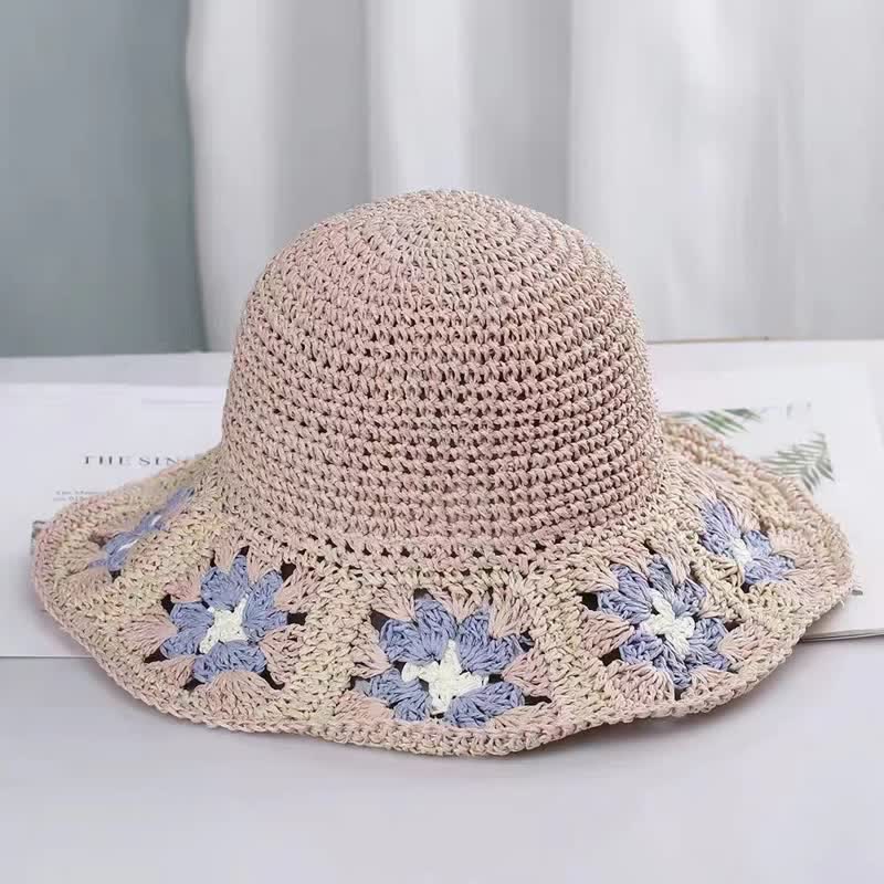 Women's Woven Floral Crochet Bucket Foldable Straw Hat - Image 8
