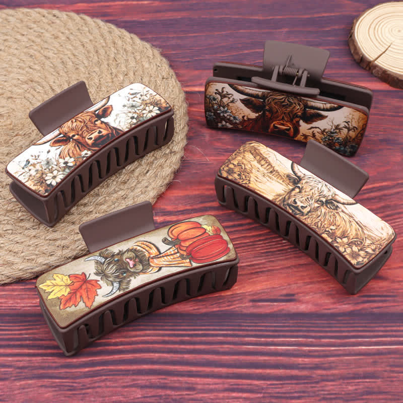 Women's Yak Floral Print Coffee Brown Hair Claw Clip - Image 10