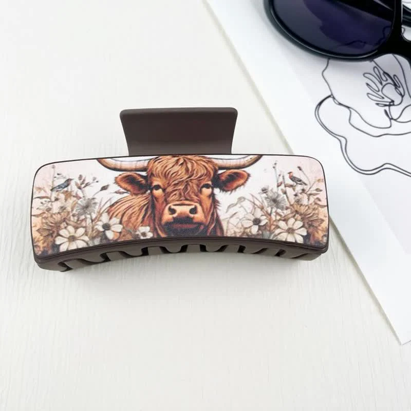 Women's Yak Floral Print Coffee Brown Hair Claw Clip - Image 3
