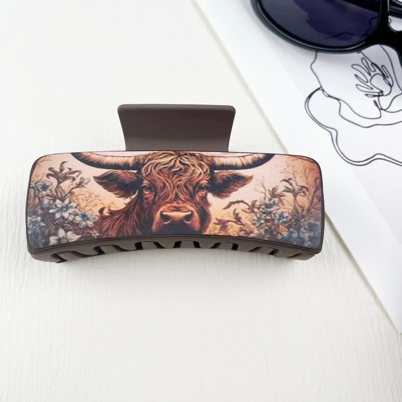 Women's Yak Floral Print Coffee Brown Hair Claw Clip - Image 6