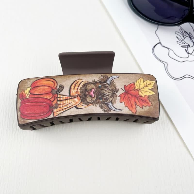 Women's Yak Floral Print Coffee Brown Hair Claw Clip - Image 9