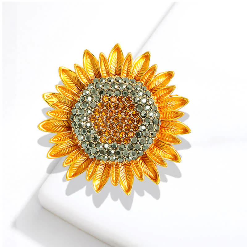 Women's Yellow Sunflower Rhinestone Brooch - Image 3